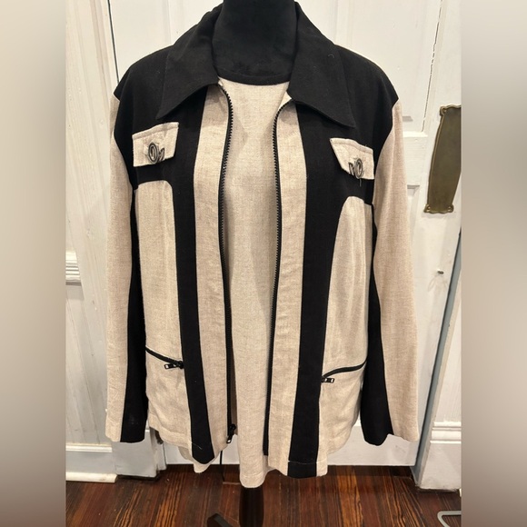 Saint Germaine Paris Vintage Linen Blend 2 Piece Blouse And Jacket Sz Large - Picture 1 of 9